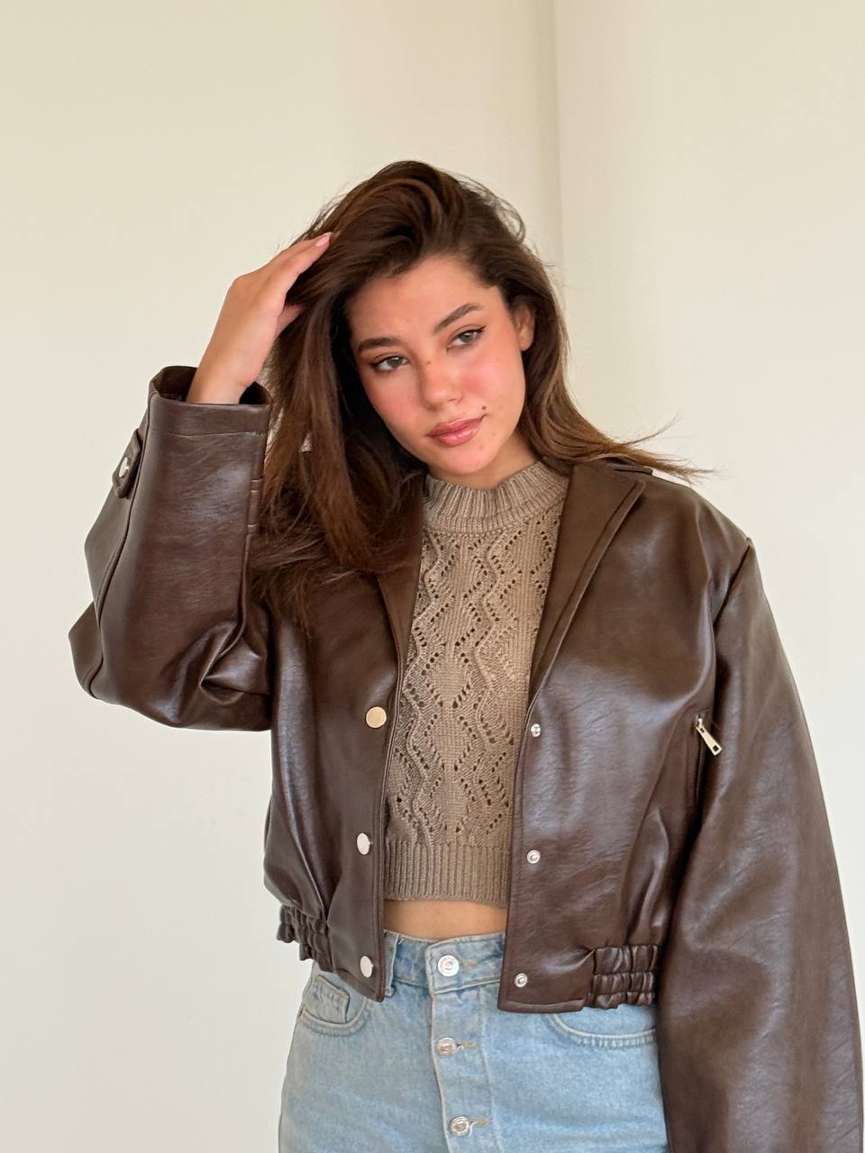 Zahra-Brown Leather Jacket