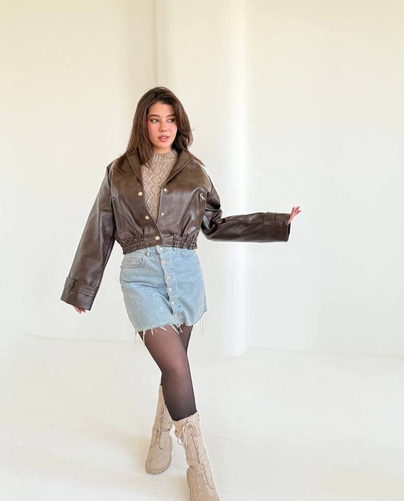 Zahra-Brown Leather Jacket