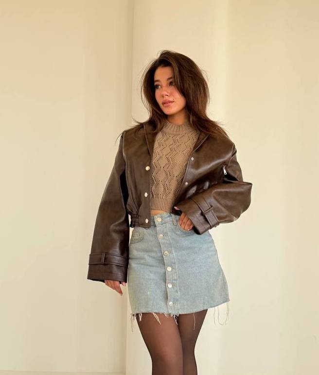 Zahra-Brown Leather Jacket